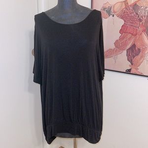 Lane Bryant Black Rayon Top Dolman Sleeve Sparkling Draped Back 26/28